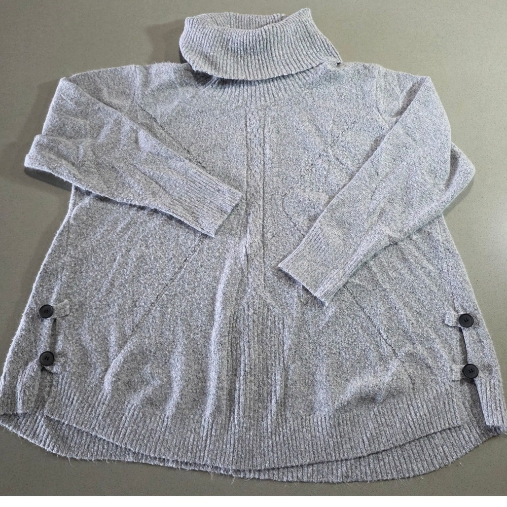 A&I Womens Grey Marl Turtleneck Side Button Knit Sweater Size 2X